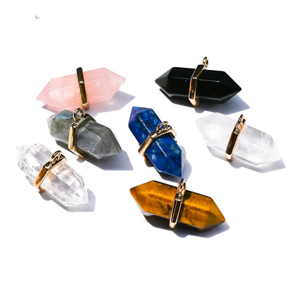 Aimgal Fine Jewelry Natural Crystal Hexagonal Pillar Statement Necklace 18K Gold Brass Plated Trendy Wedding Gift