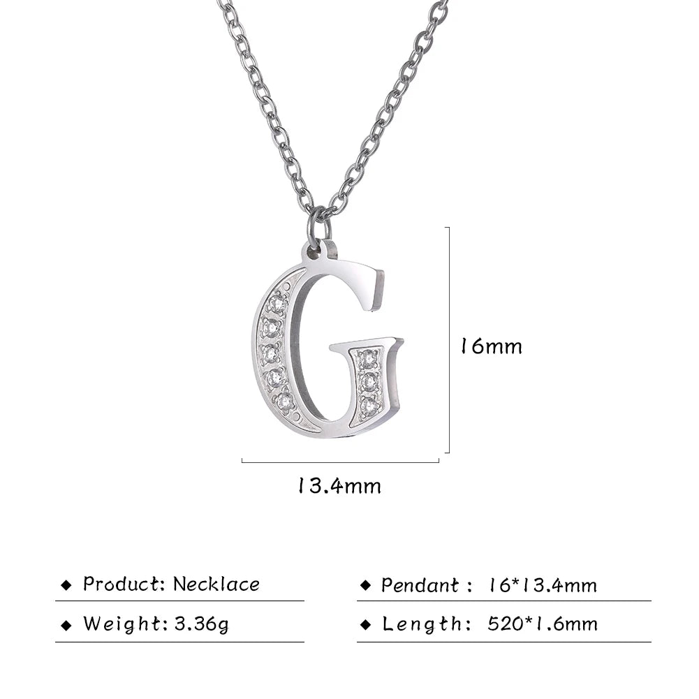 My Shape Letter A-Z Clear Zircon Stainless Steel Necklace for Girls Women Necklaces Alphabet Initials Pendant Choker Jewelry