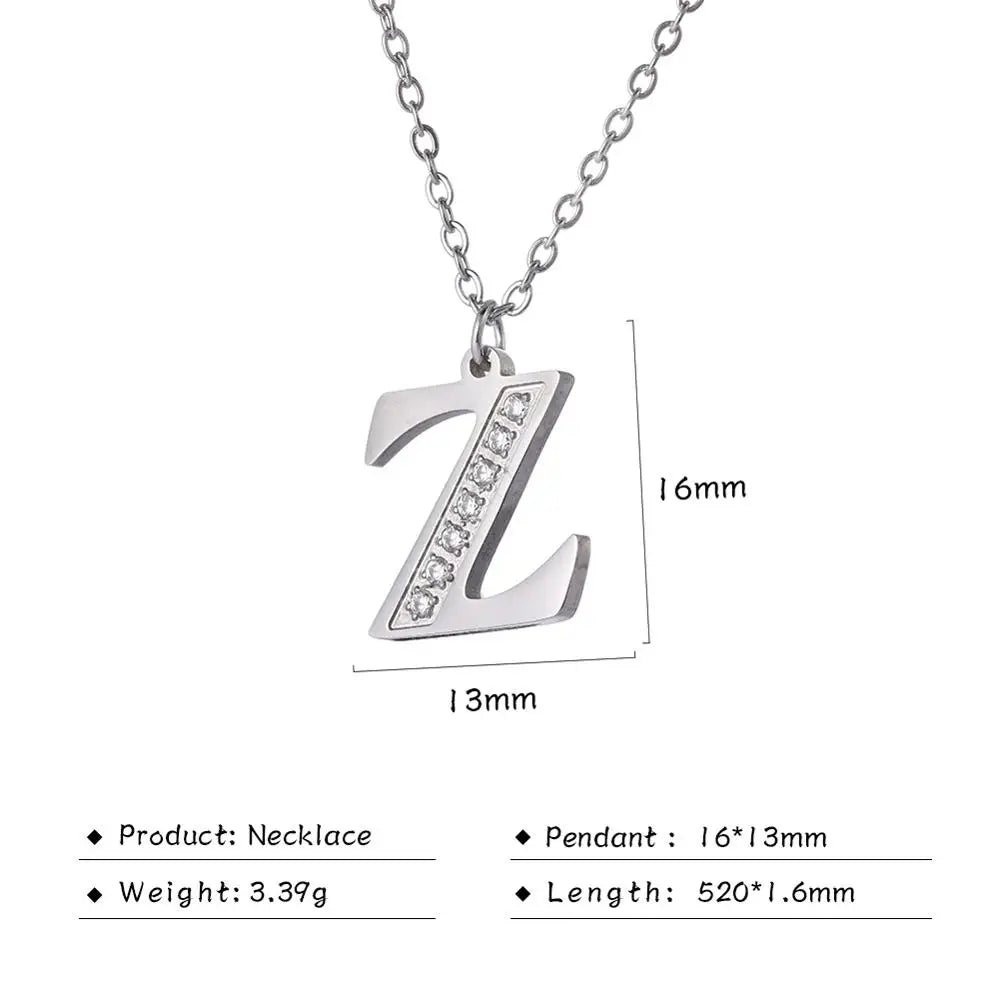 My Shape Letter A-Z Clear Zircon Stainless Steel Necklace for Girls Women Necklaces Alphabet Initials Pendant Choker Jewelry