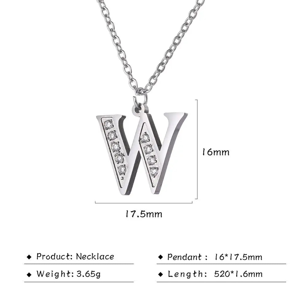 My Shape Letter A-Z Clear Zircon Stainless Steel Necklace for Girls Women Necklaces Alphabet Initials Pendant Choker Jewelry