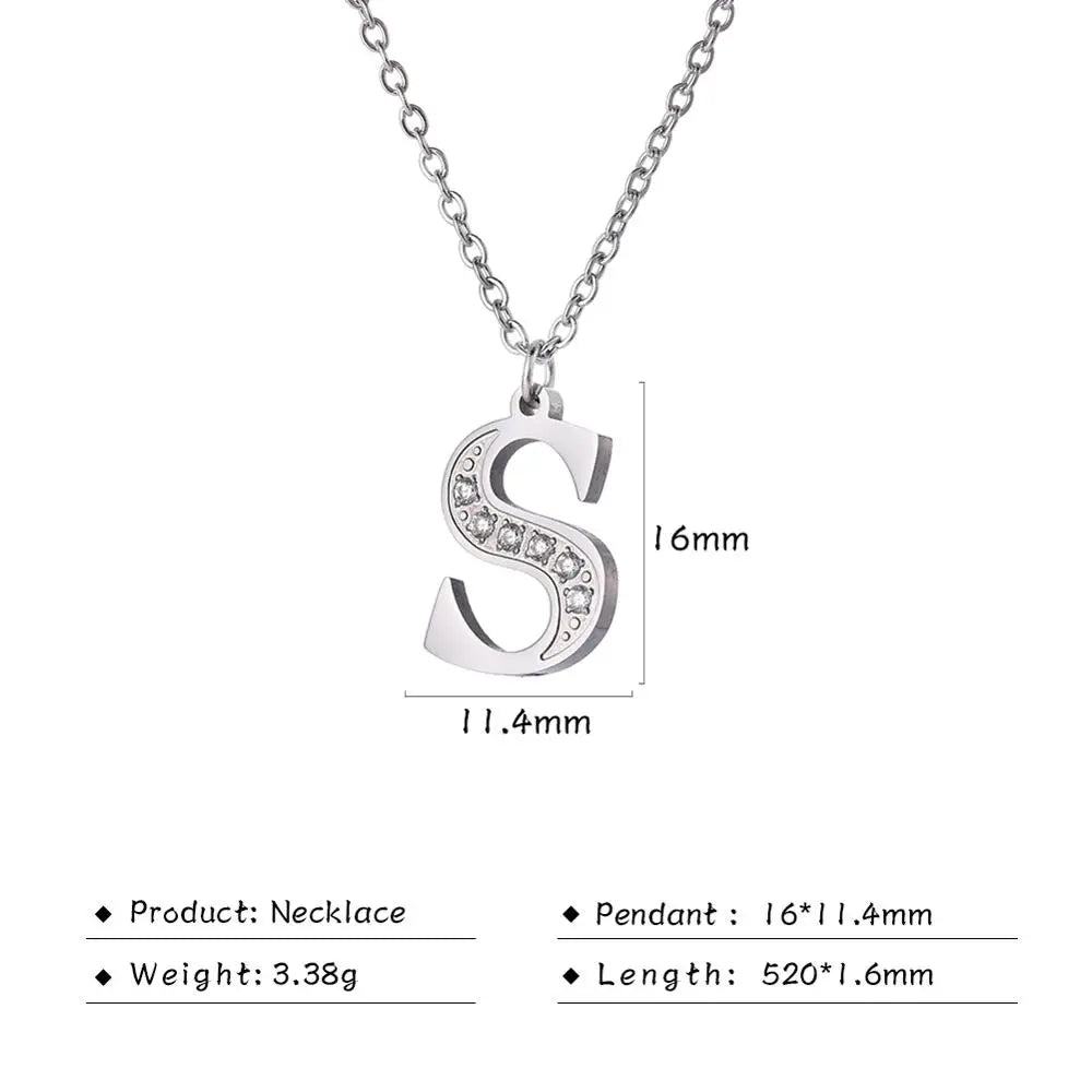 My Shape Letter A-Z Clear Zircon Stainless Steel Necklace for Girls Women Necklaces Alphabet Initials Pendant Choker Jewelry