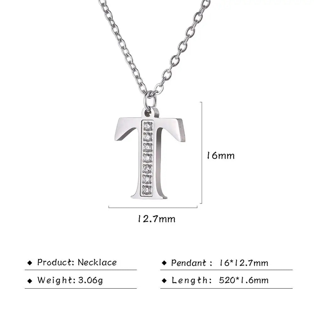 My Shape Letter A-Z Clear Zircon Stainless Steel Necklace for Girls Women Necklaces Alphabet Initials Pendant Choker Jewelry
