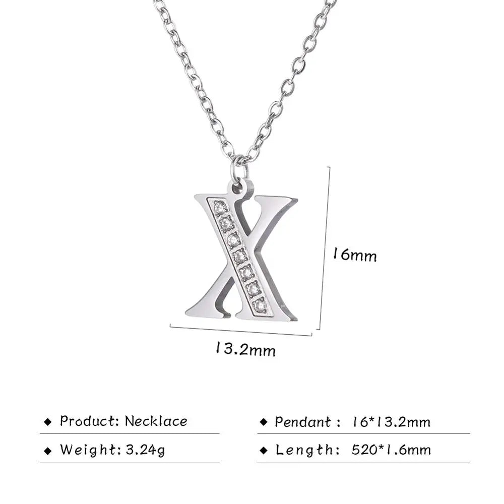 My Shape Letter A-Z Clear Zircon Stainless Steel Necklace for Girls Women Necklaces Alphabet Initials Pendant Choker Jewelry