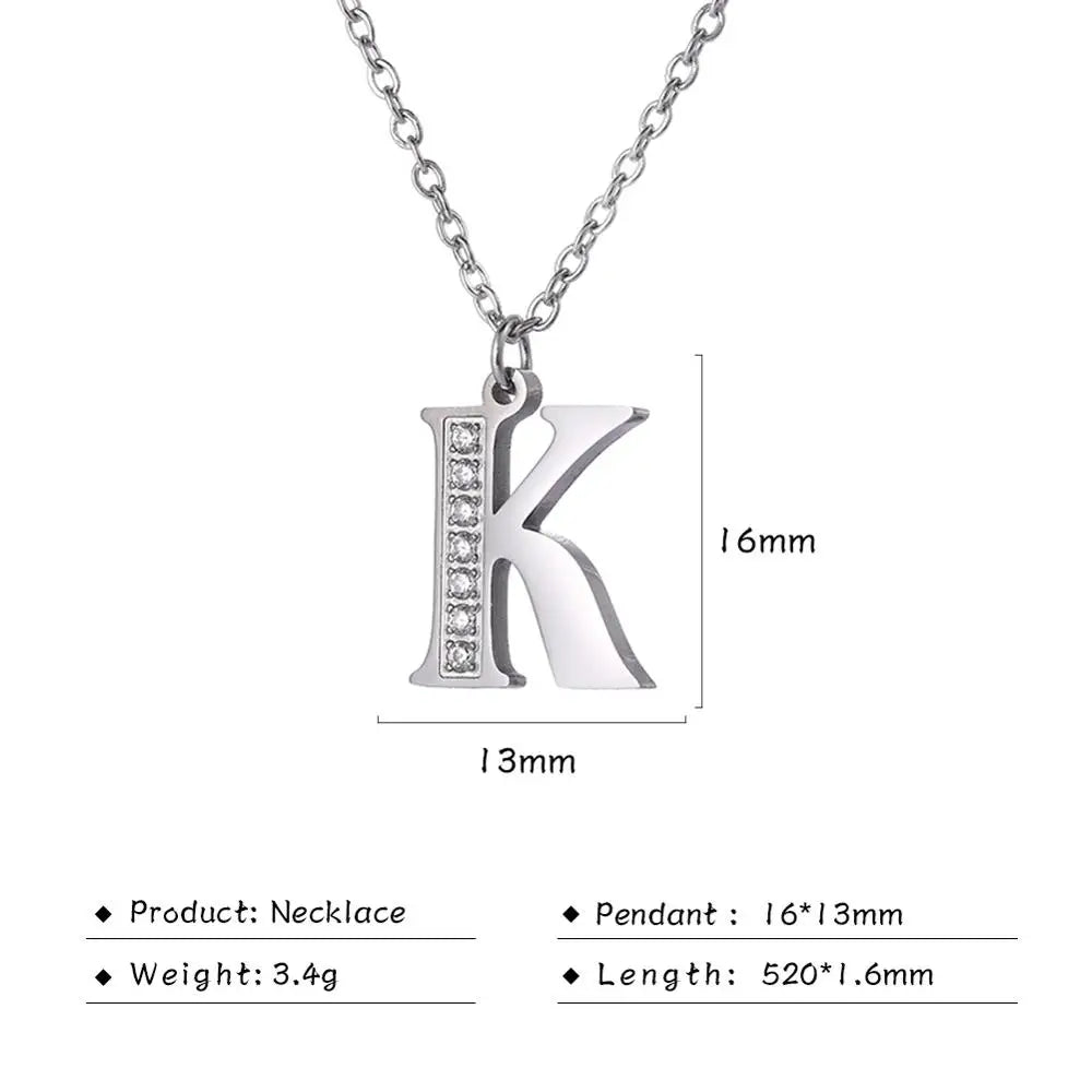 My Shape Letter A-Z Clear Zircon Stainless Steel Necklace for Girls Women Necklaces Alphabet Initials Pendant Choker Jewelry
