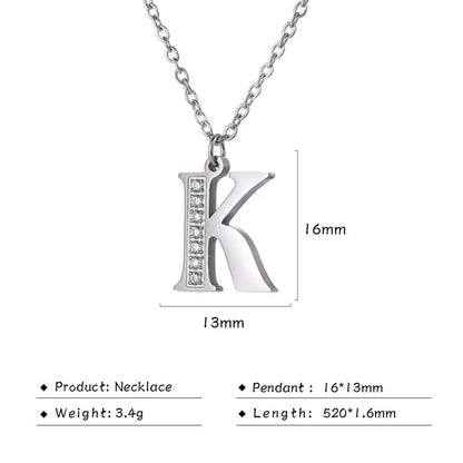 My Shape Letter A-Z Clear Zircon Stainless Steel Necklace for Girls Women Necklaces Alphabet Initials Pendant Choker Jewelry
