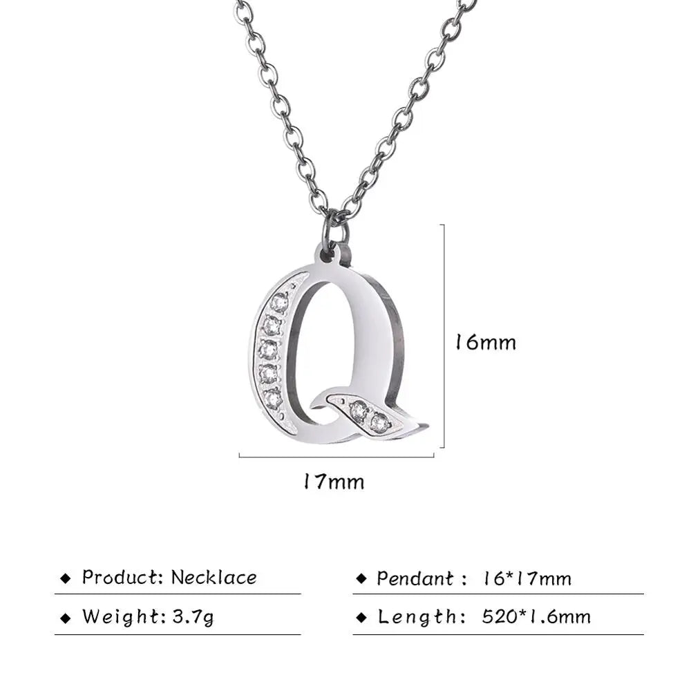 My Shape Letter A-Z Clear Zircon Stainless Steel Necklace for Girls Women Necklaces Alphabet Initials Pendant Choker Jewelry