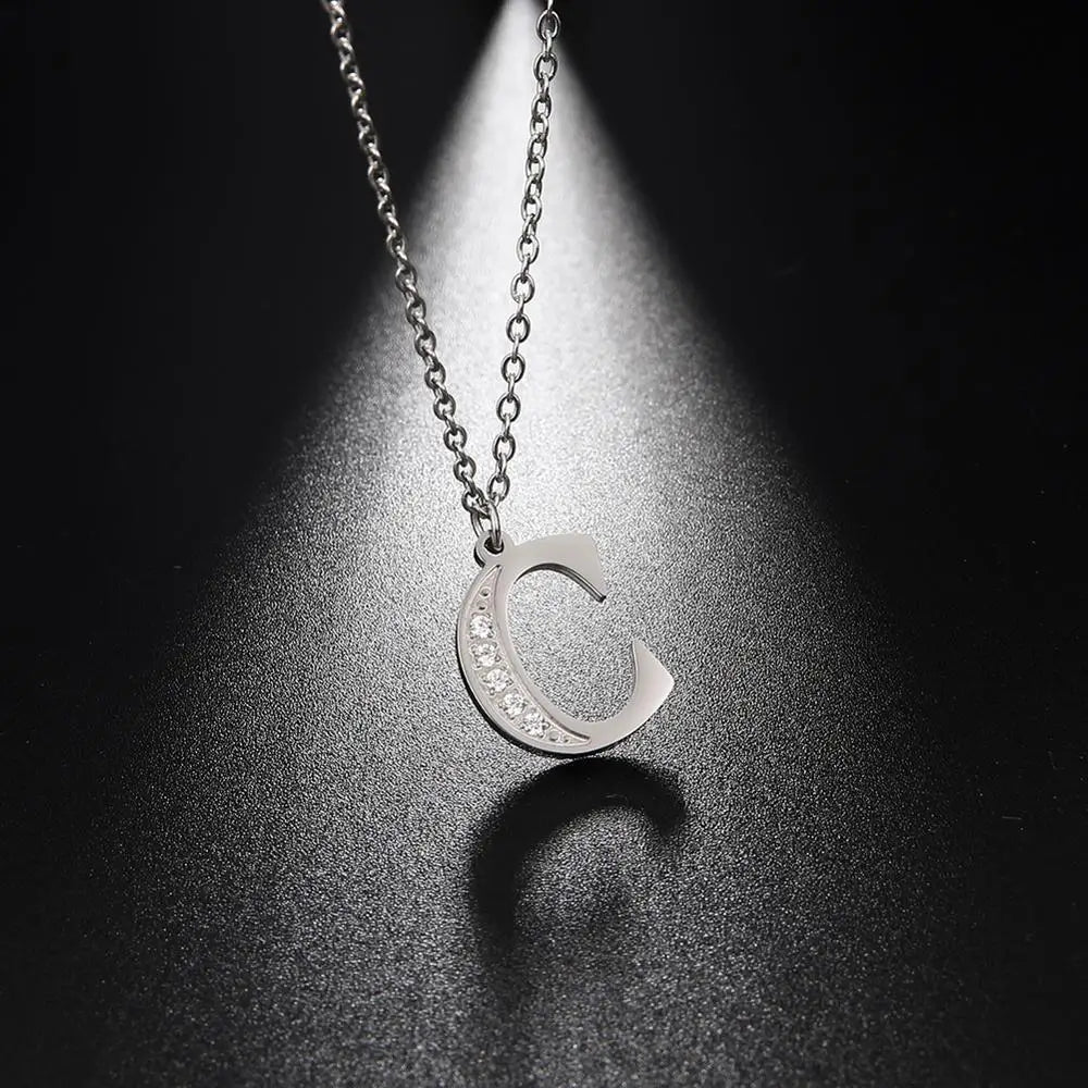 My Shape Letter A-Z Clear Zircon Stainless Steel Necklace for Girls Women Necklaces Alphabet Initials Pendant Choker Jewelry