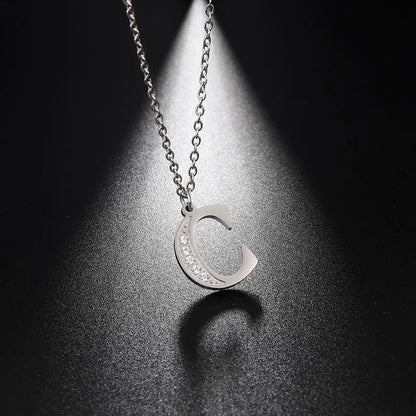 My Shape Letter A-Z Clear Zircon Stainless Steel Necklace for Girls Women Necklaces Alphabet Initials Pendant Choker Jewelry