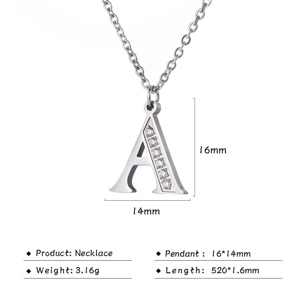 My Shape Letter A-Z Clear Zircon Stainless Steel Necklace for Girls Women Necklaces Alphabet Initials Pendant Choker Jewelry