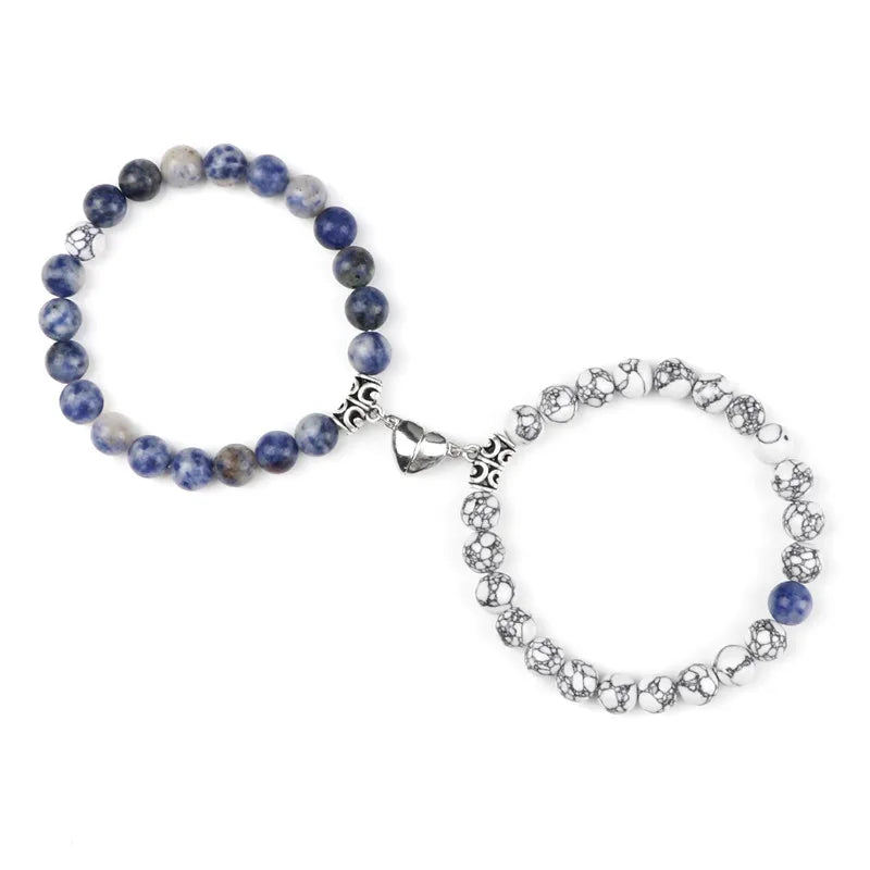 Hot Sale 2Pcs/Set Beads Bracelet For Lovers Natural Stone Distance Heart Magnet Couple Bracelets Friendship Fashion Jewelry Gift