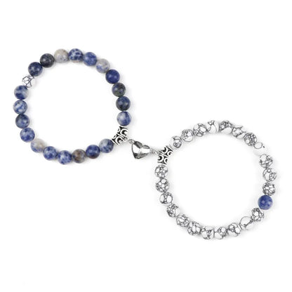 Hot Sale 2Pcs/Set Beads Bracelet For Lovers Natural Stone Distance Heart Magnet Couple Bracelets Friendship Fashion Jewelry Gift