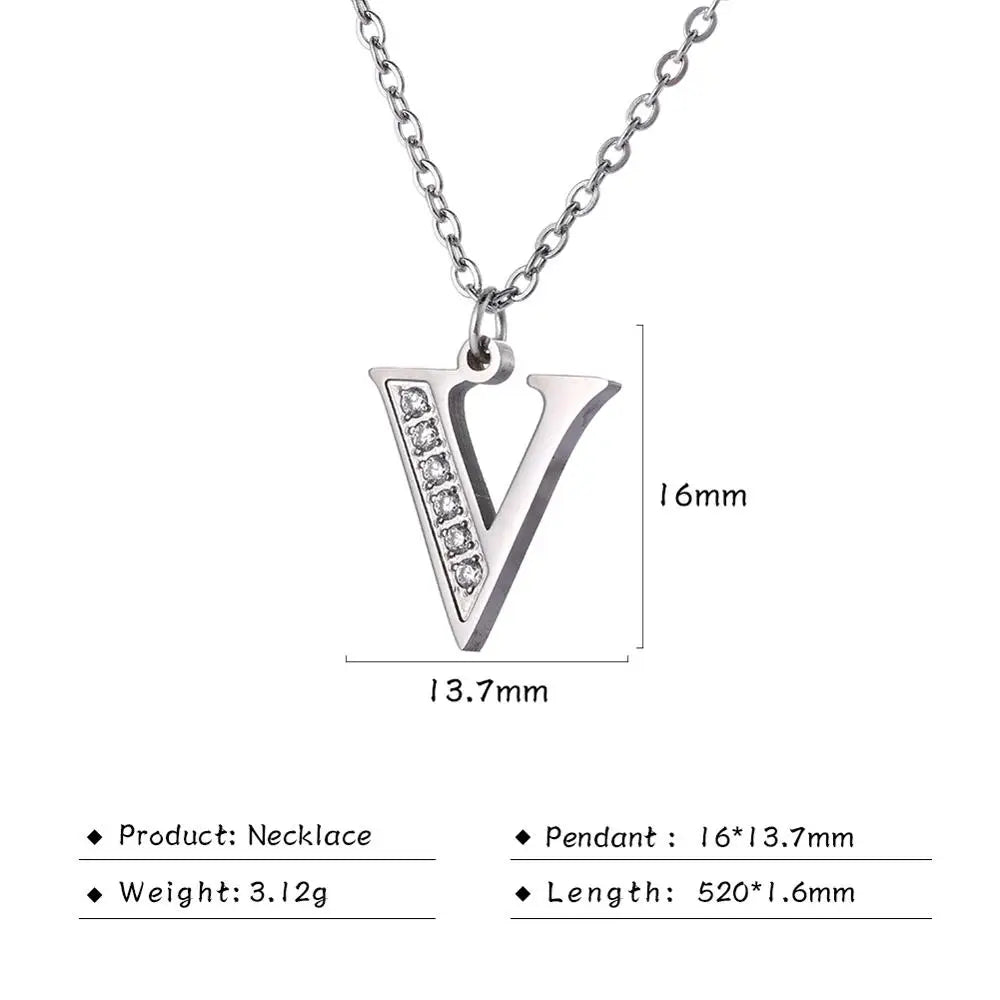 My Shape Letter A-Z Clear Zircon Stainless Steel Necklace for Girls Women Necklaces Alphabet Initials Pendant Choker Jewelry