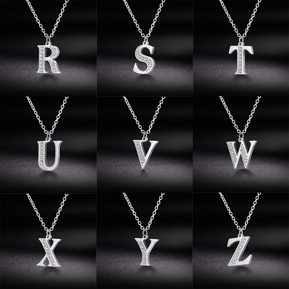 My Shape Letter A-Z Clear Zircon Stainless Steel Necklace for Girls Women Necklaces Alphabet Initials Pendant Choker Jewelry