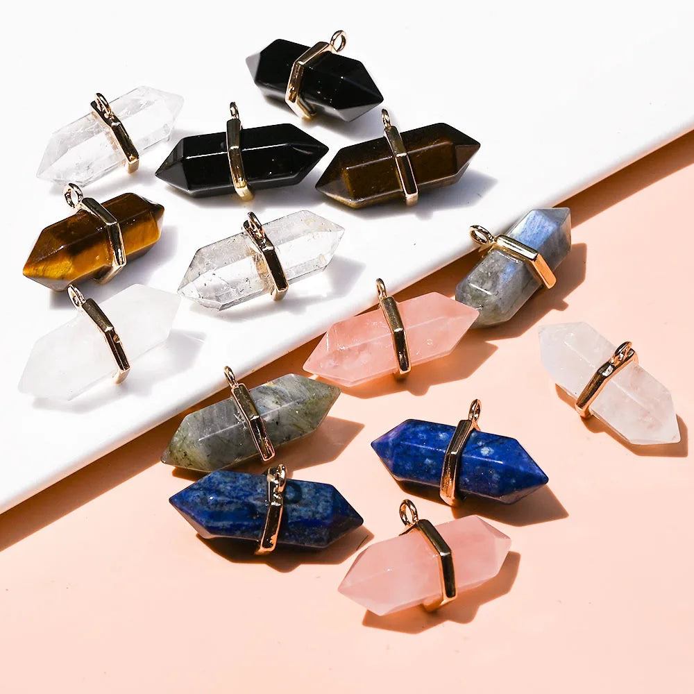 Aimgal Fine Jewelry Natural Crystal Hexagonal Pillar Statement Necklace 18K Gold Brass Plated Trendy Wedding Gift