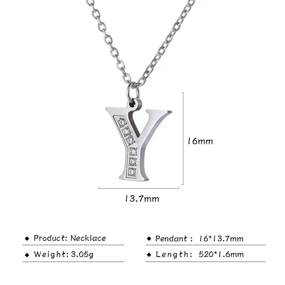 My Shape Letter A-Z Clear Zircon Stainless Steel Necklace for Girls Women Necklaces Alphabet Initials Pendant Choker Jewelry