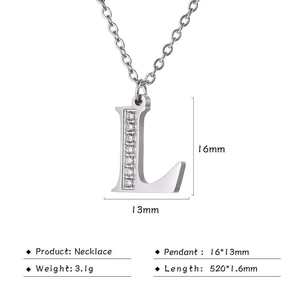 My Shape Letter A-Z Clear Zircon Stainless Steel Necklace for Girls Women Necklaces Alphabet Initials Pendant Choker Jewelry