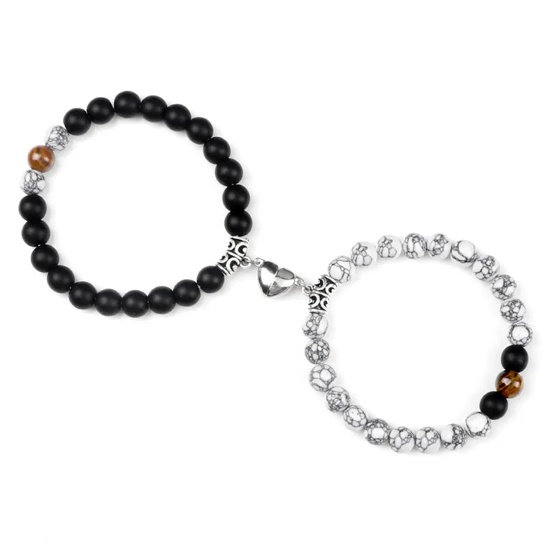 Hot Sale 2Pcs/Set Beads Bracelet For Lovers Natural Stone Distance Heart Magnet Couple Bracelets Friendship Fashion Jewelry Gift