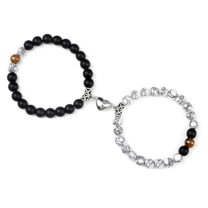Hot Sale 2Pcs/Set Beads Bracelet For Lovers Natural Stone Distance Heart Magnet Couple Bracelets Friendship Fashion Jewelry Gift