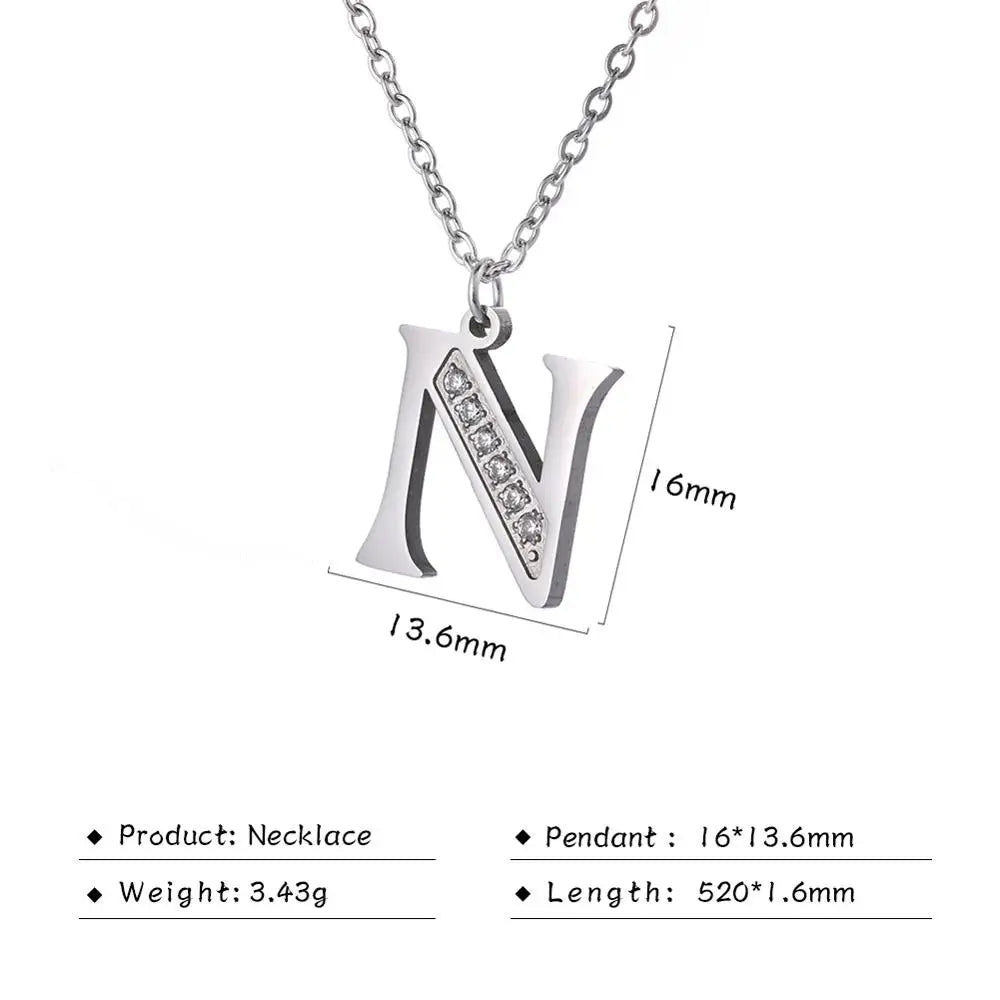 My Shape Letter A-Z Clear Zircon Stainless Steel Necklace for Girls Women Necklaces Alphabet Initials Pendant Choker Jewelry