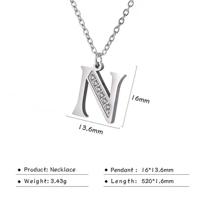My Shape Letter A-Z Clear Zircon Stainless Steel Necklace for Girls Women Necklaces Alphabet Initials Pendant Choker Jewelry