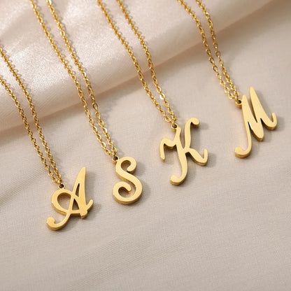 Dainty Initial Letter Necklaces For Women Gold Color Minimalist Stainless Steel Initial Necklace Femme Wedding Jewelry Gift