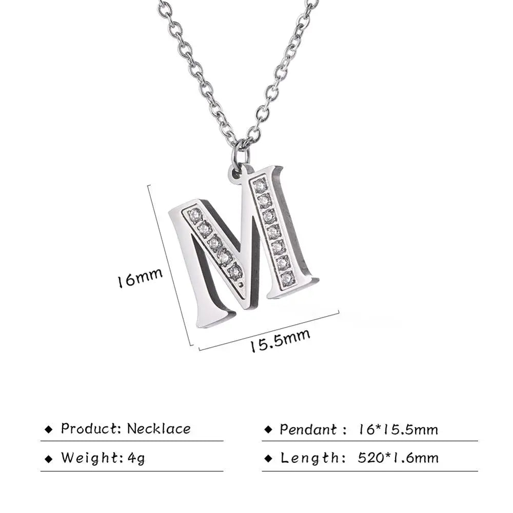 My Shape Letter A-Z Clear Zircon Stainless Steel Necklace for Girls Women Necklaces Alphabet Initials Pendant Choker Jewelry