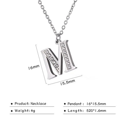 My Shape Letter A-Z Clear Zircon Stainless Steel Necklace for Girls Women Necklaces Alphabet Initials Pendant Choker Jewelry