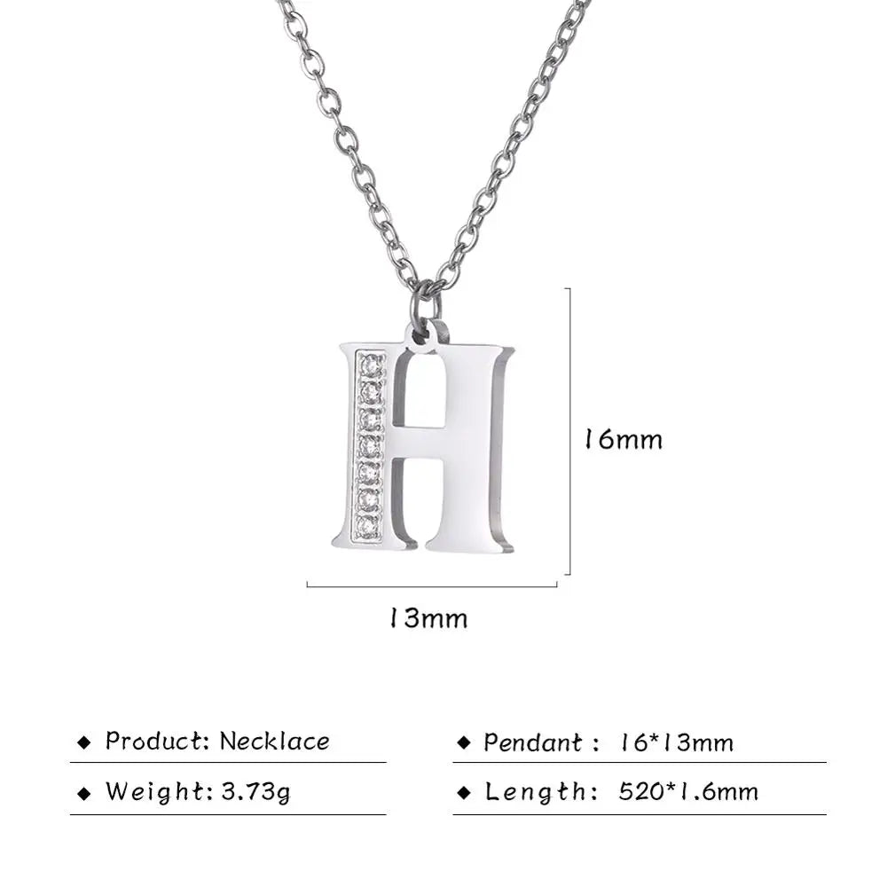 My Shape Letter A-Z Clear Zircon Stainless Steel Necklace for Girls Women Necklaces Alphabet Initials Pendant Choker Jewelry