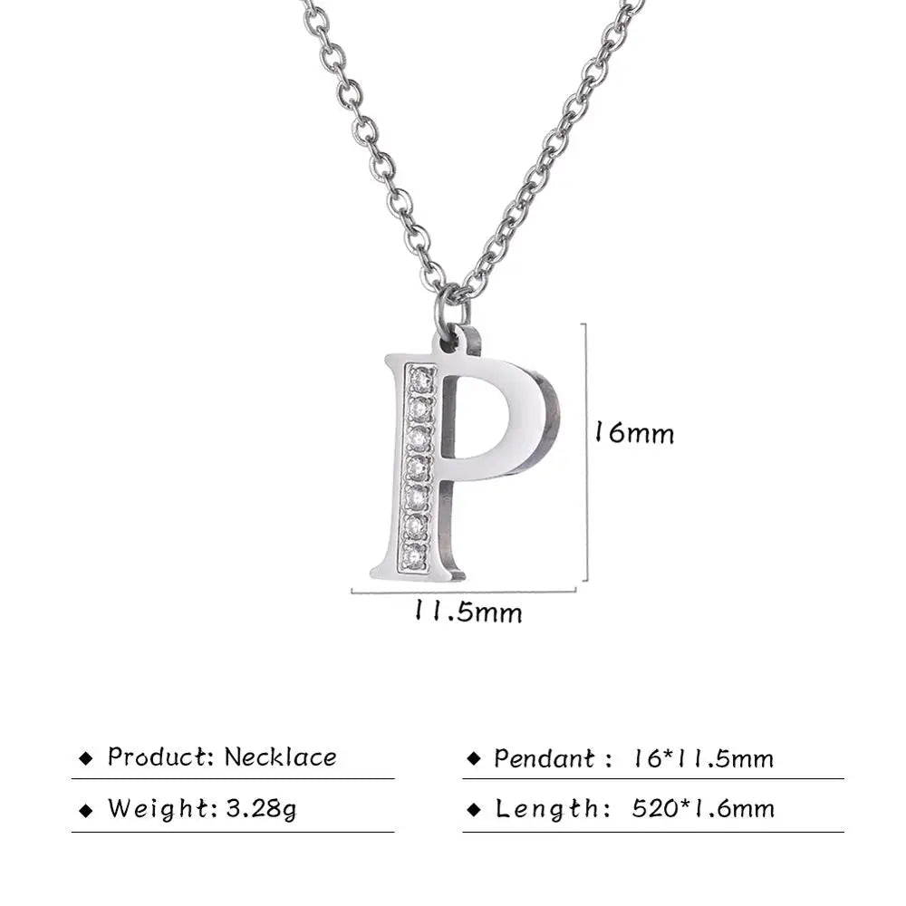 My Shape Letter A-Z Clear Zircon Stainless Steel Necklace for Girls Women Necklaces Alphabet Initials Pendant Choker Jewelry