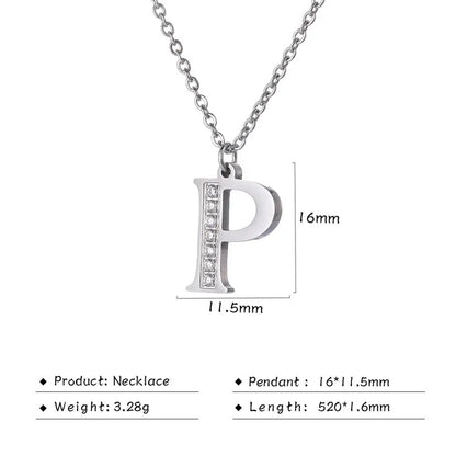 My Shape Letter A-Z Clear Zircon Stainless Steel Necklace for Girls Women Necklaces Alphabet Initials Pendant Choker Jewelry