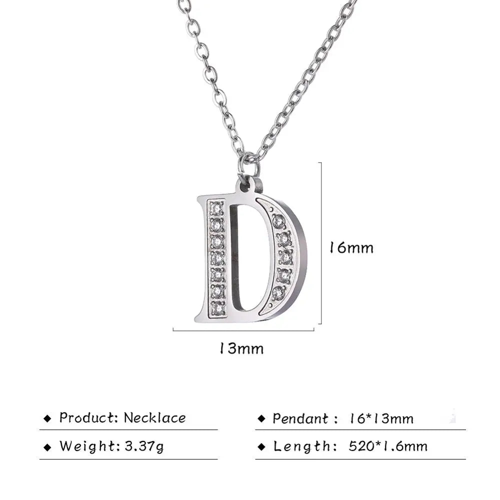 My Shape Letter A-Z Clear Zircon Stainless Steel Necklace for Girls Women Necklaces Alphabet Initials Pendant Choker Jewelry