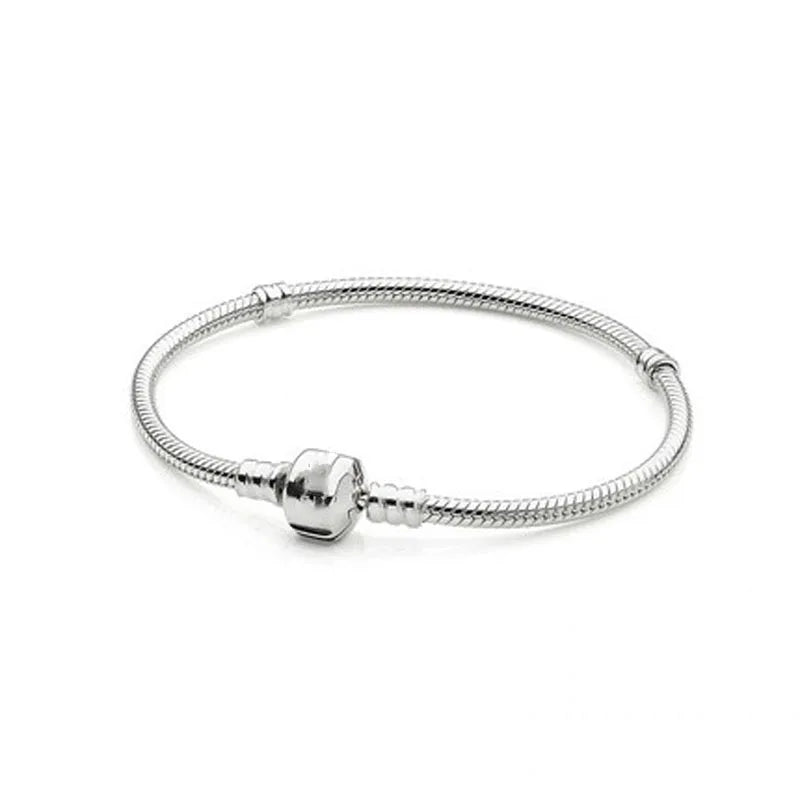 Hot Selling Fashion 925 Sterling Silver Heart Flower Round Clasp Snake Chain Bracelet Bracelets For Bead Charm Jewelry Marking