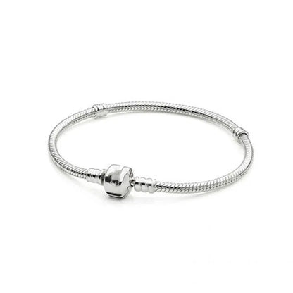 Hot Selling Fashion 925 Sterling Silver Heart Flower Round Clasp Snake Chain Bracelet Bracelets For Bead Charm Jewelry Marking