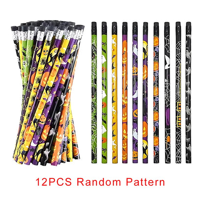 12~36pcs Halloween Style Pencils Random Design HB Pencil Cartoon Eraser Halloween Themed Stationery Students Gift Boys Girls ZYF