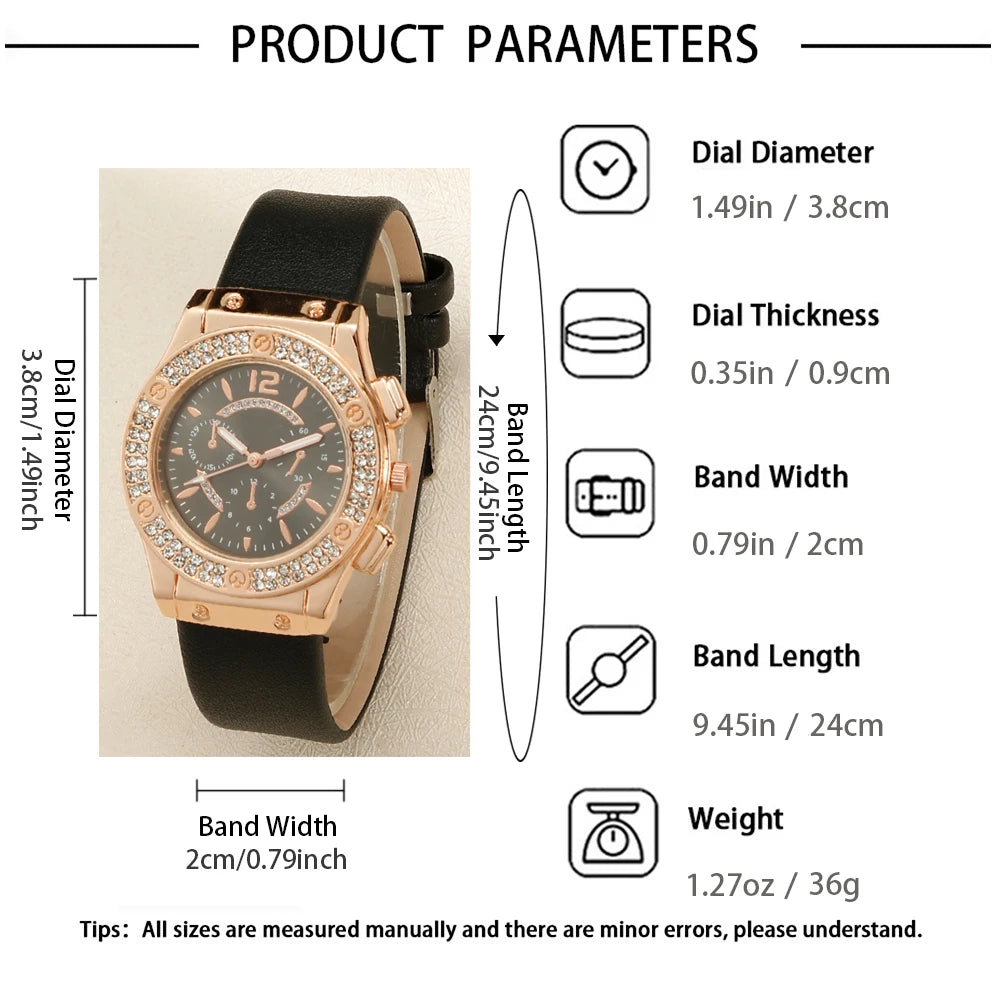 6pcs women's exquisite, small and cute watch + bracelet + ring + earrings set, holiday gift birthday gift