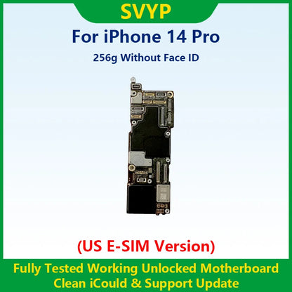 100%Working Fully Tested Mainboard For iPhone 14 Pro Max Unlocked Motherboard With Face ID Cleaned iCloud US E-SIM Version