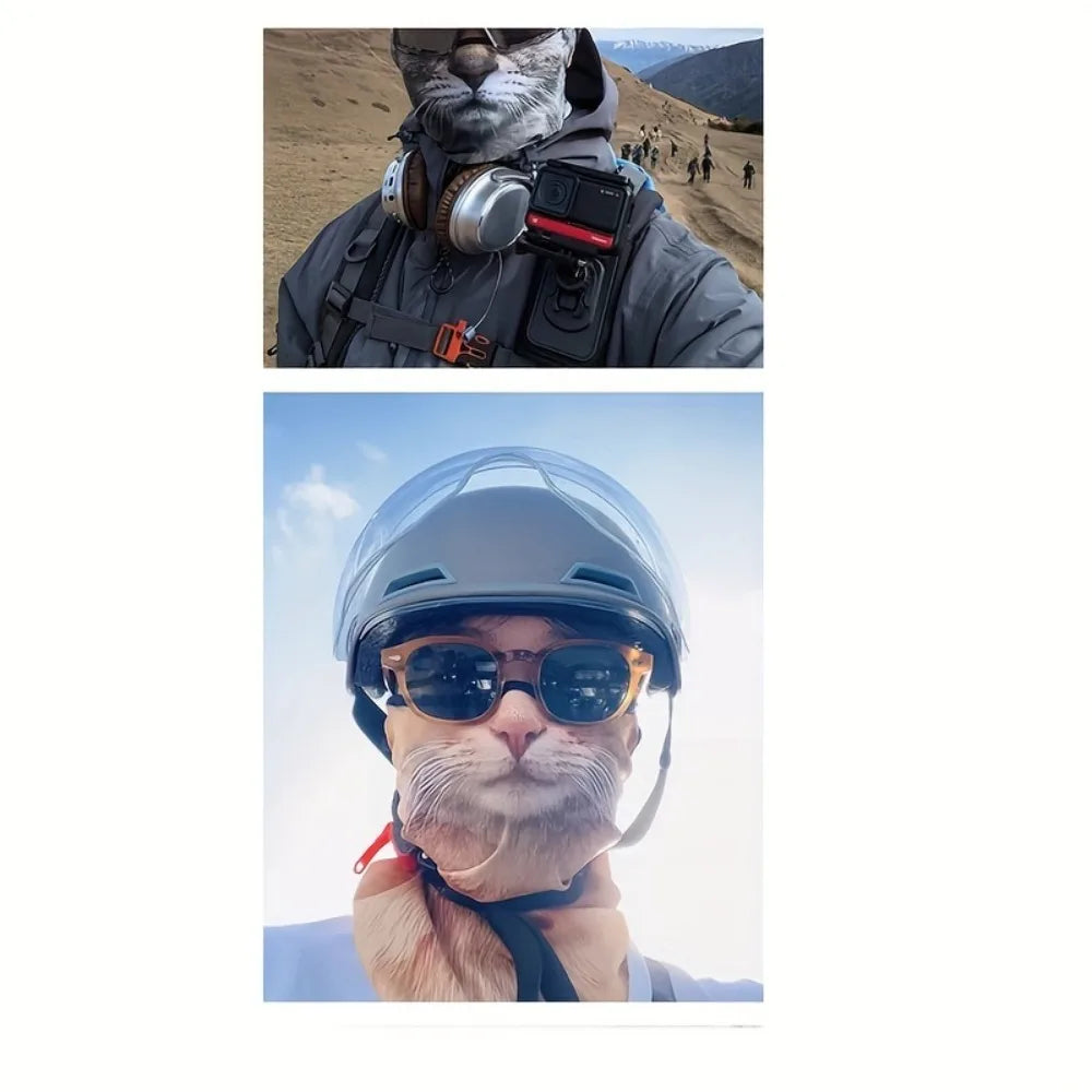 3D Animal Cat Design Summer Full Face Neck Protector Sun Shield Breathable Quick Dry Polyester Helmet Liner for Outdoor Cycling