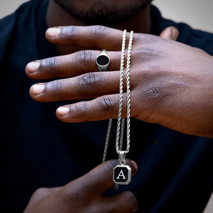 Vnox A-Z Initial Letters Men Necklaces, Geometric Pendant with Box Cuban Rope Chain, Stainless Steel Square Simple Collar