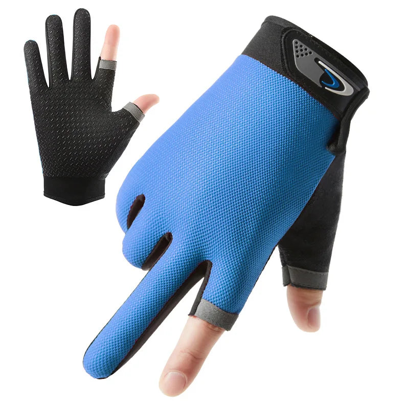 Summer Men Fishing Gloves Women Two Finger Cut Male Touchscreen Angling Anti-Slip Sun-Proof Breathable Cycling Fitness Gloves
