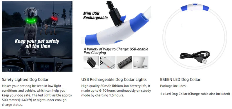 Led Usb Dog Collar Pet Dog Night Luminous Charge Collar Led Night Safety Flashing Glow Dog Loss Prevention Collar Pet Accessorie