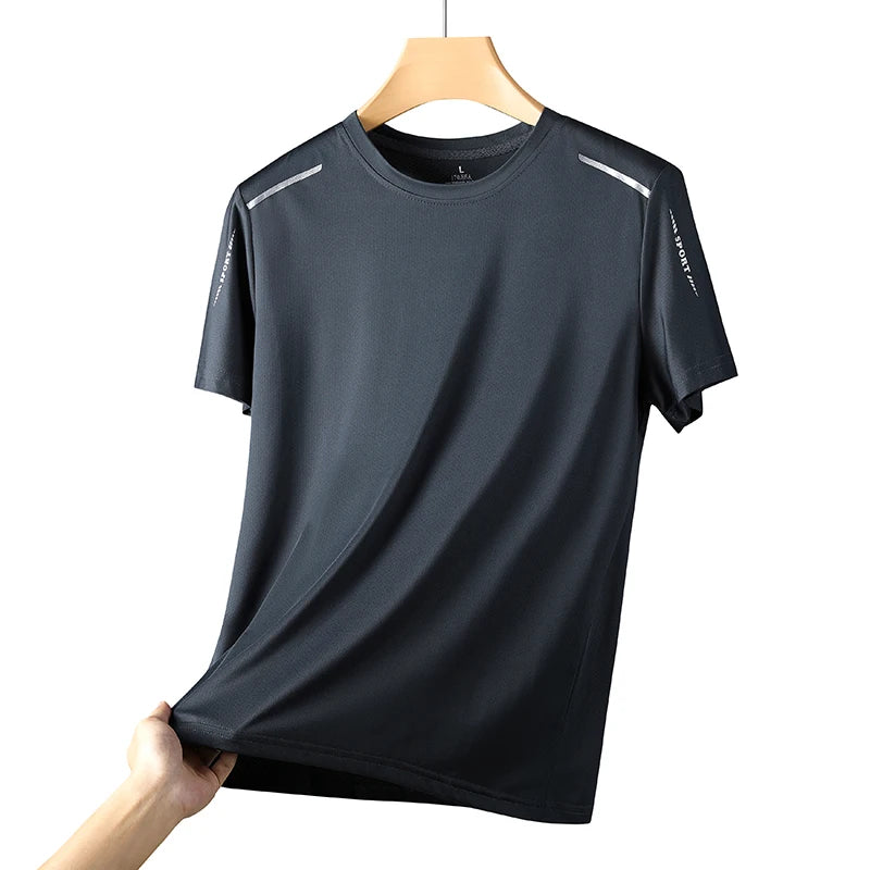 Men's Running Quick Drying T-shirts Breathable Hiking Fishing Tees Soft Elasticity Outdoor Sports Short Shirt Summer