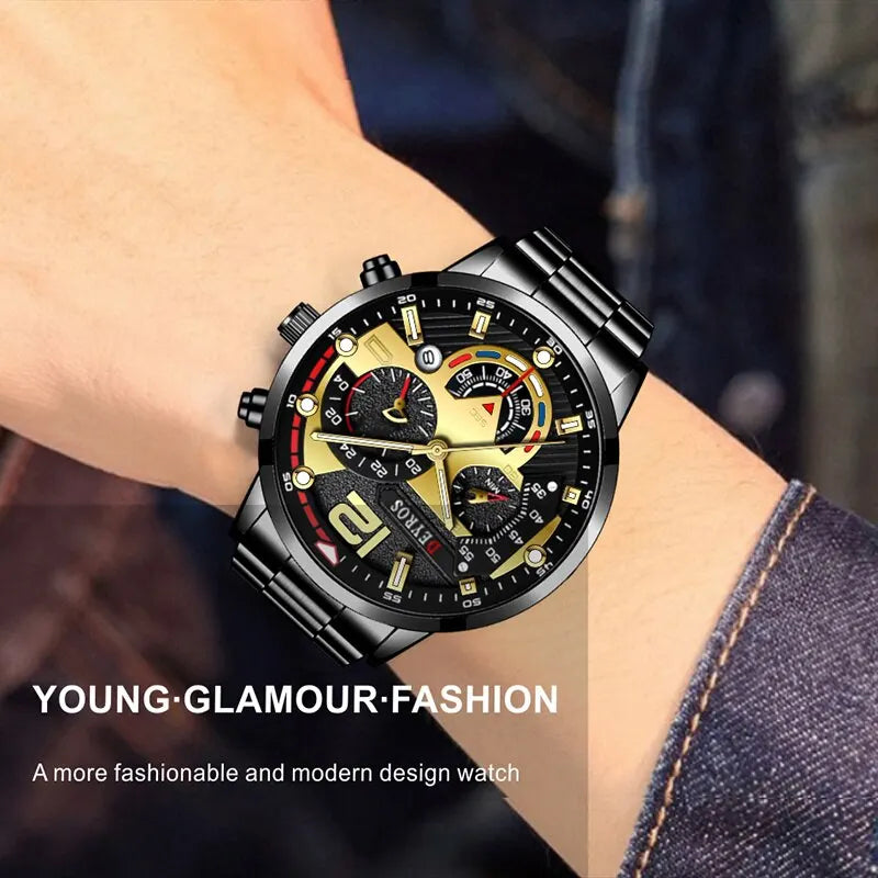 2023 Fashion Mens Business Watches Luxury Stainless Steel Mesh Belt Quartz Wrist Watch Luminous Clock Men Casual Calendar Watch