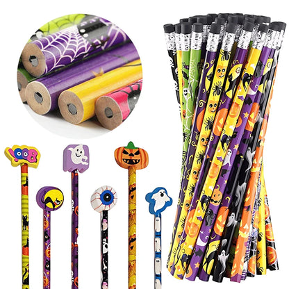 12~36pcs Halloween Style Pencils Random Design HB Pencil Cartoon Eraser Halloween Themed Stationery Students Gift Boys Girls ZYF