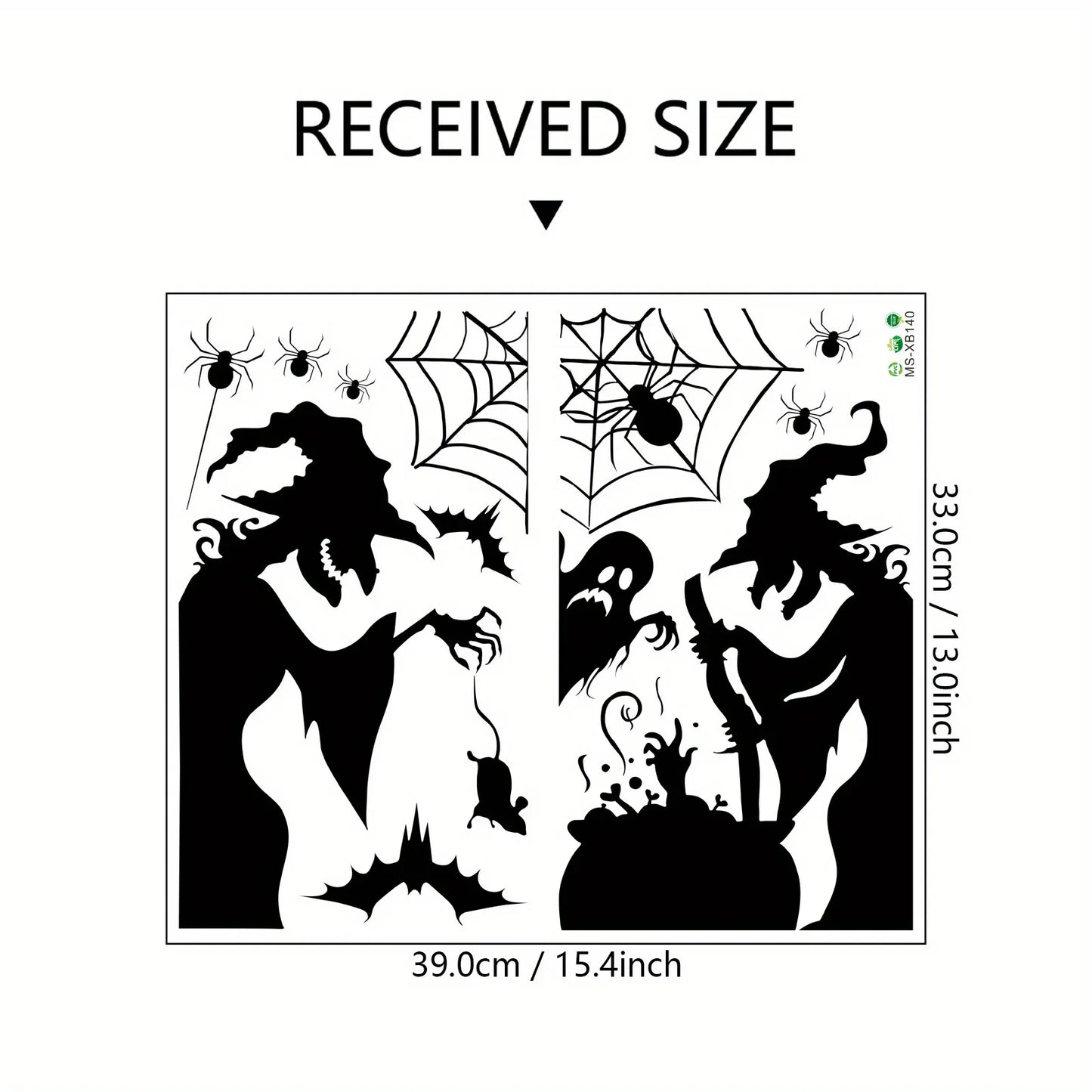 Large Halloween Window Sticker Decoration - Terror Witches, Ghosts, Bats, and Spider Webs Electrostatic Adsorption Stickers