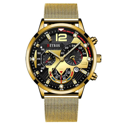 2023 Fashion Mens Business Watches Luxury Stainless Steel Mesh Belt Quartz Wrist Watch Luminous Clock Men Casual Calendar Watch