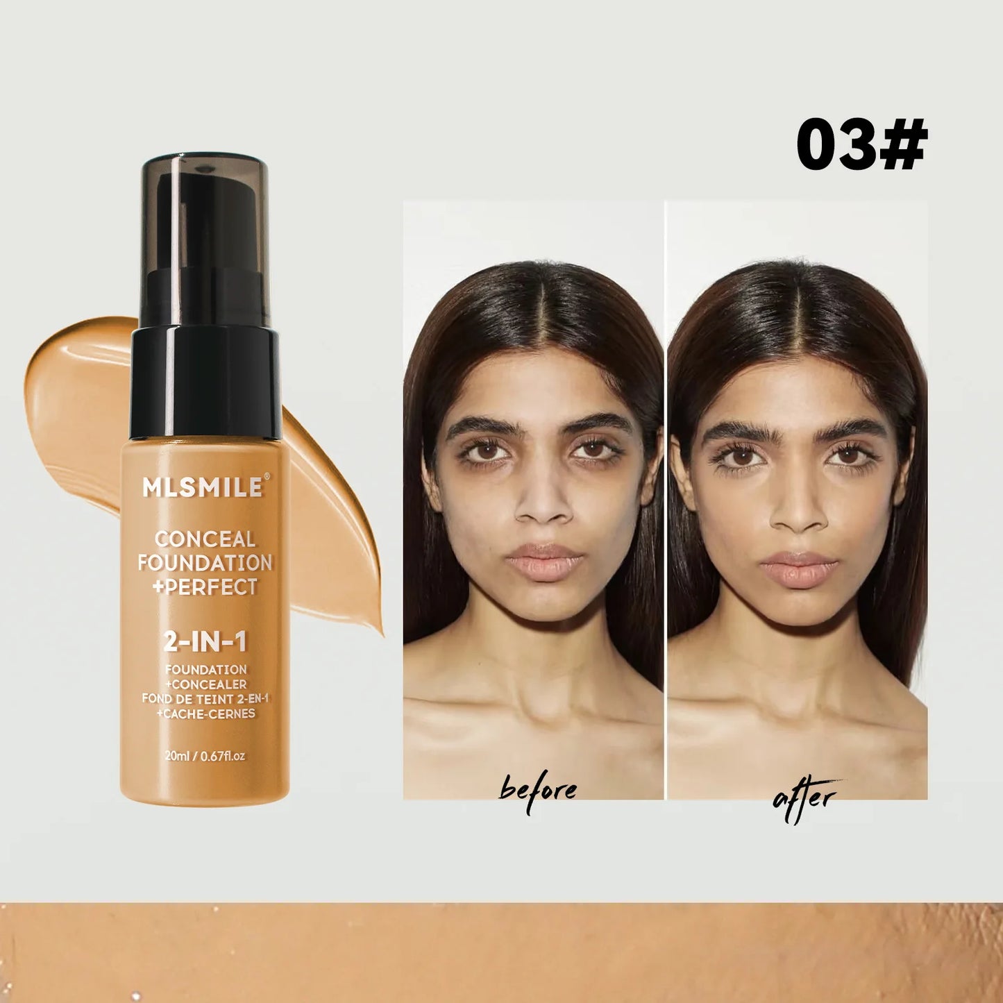 MLSMILE 6 color Powder Foundation long-Lasting Waterproof, Moisturing Sweat resistant and easy to open Oil-control concealer