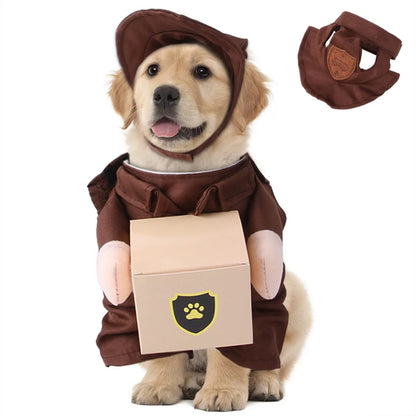 Pet Courier Costume Dress Up Standing Outfit Pet Costumes Funny Dog Cat Cosplay Clothes Role Playing Halloween Decoration