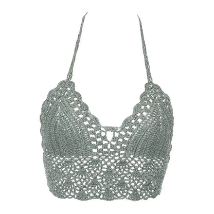 New Sexy Bikini Crop Top Crochet Boho Beach Camisoles Bikini Bralette Halter Cami Knitted Bra Women Backless Beachwear Tank Top