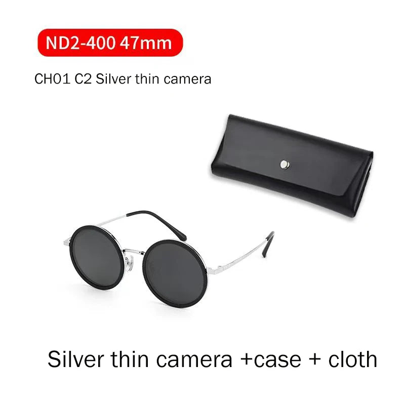 ND2-400 9 Level Adjustable Dimming Polarized Fishing Round Men Sunglasses Vintage Punk Driving Sunglasses Gift Hard Case