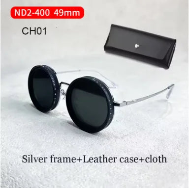 ND2-400 9 Level Adjustable Dimming Polarized Fishing Round Men Sunglasses Vintage Punk Driving Sunglasses Gift Hard Case